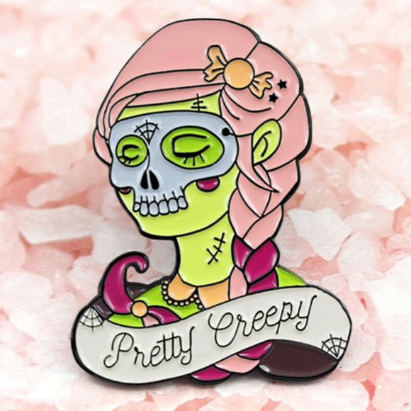 Metal and Enamel Pink Hair "Pretty Creepy" Zombie Girl (New) - Picture 1 of 3